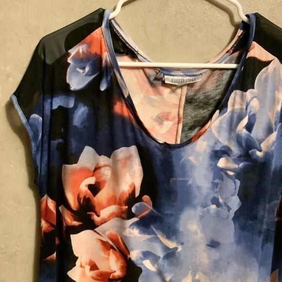 JENNIFER LOPEZ Womens Mesh Shoulder Floral Blouse Size Small - Picture 7 of 7